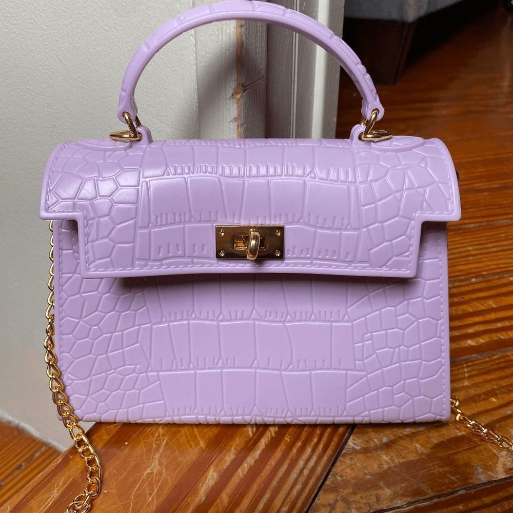 Shein Solid Color Purple Crocodile Pattern Shoulder Bag